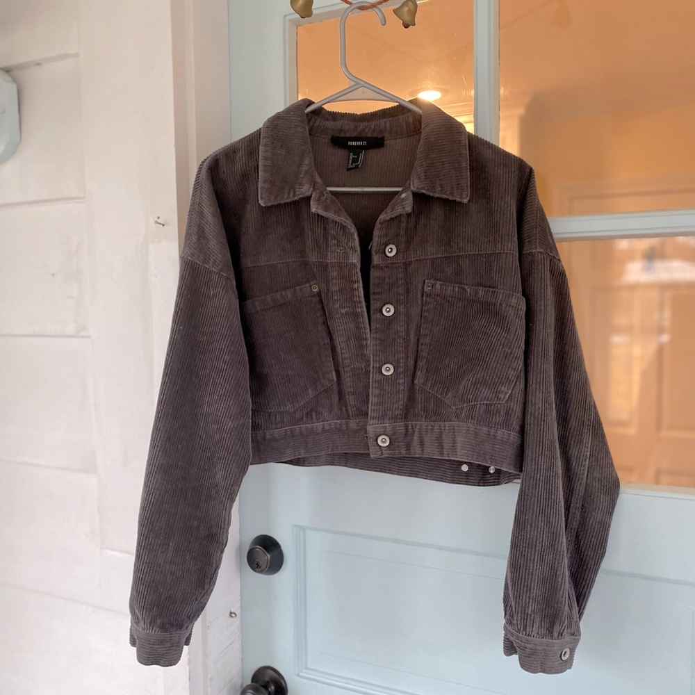 Cropped Corduroy Dark Gray Jacket